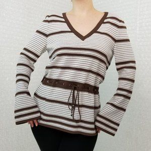 St. John Sport striped knit bell sleeve top